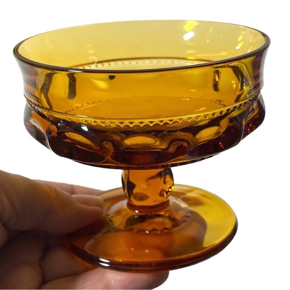 Vintage Kings Crown 4 Piece Footed Sherbet Cup Indiana Glass Amber Thumbprint - Picture 2 of 7